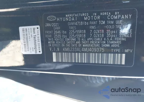 2021 Hyundai Tucson Ultimate from USA, damaged, VIN KM8J33AL4MU409375